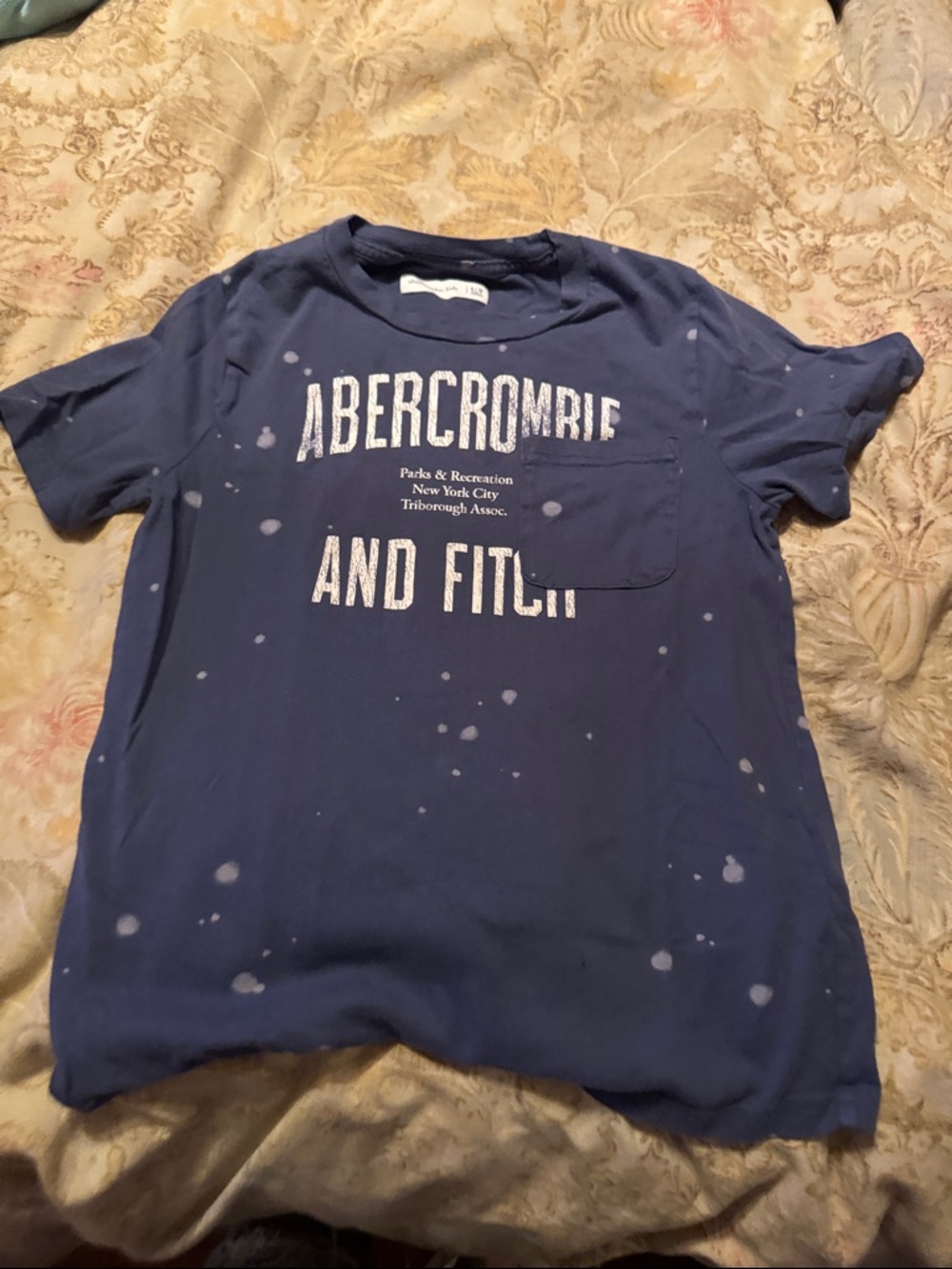Abercrombie & Fitch Boys Navy Logo Pocket Tee with Distressed Spot Print